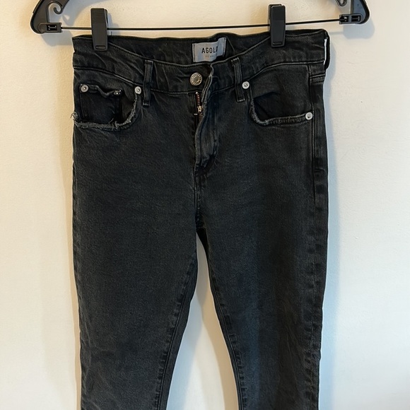 Agolde Toni Mid Rise Straight Black Feral Wash Jeans - Picture 4 of 8